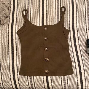 olive button up tank. never worn. S.